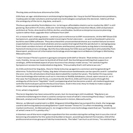 The big data architecture dilemma for ci os