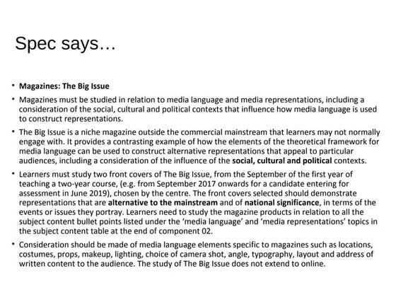 EDUQAS MEDIA STUDIES A LEVEL COMPONENT TWO SECTION B VOGUE AND THE BIG ...