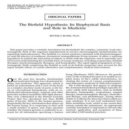 The biofield hypothesis | PDF