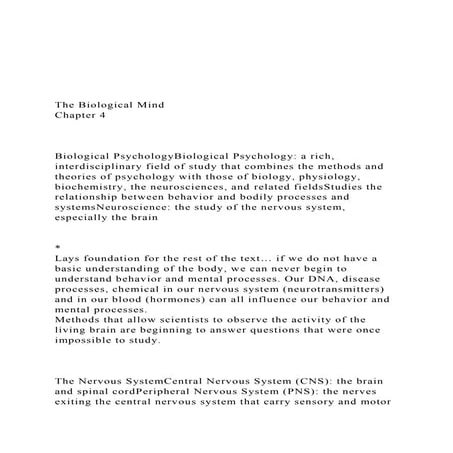 The Biological MindChapter 4Biological Psycholog.docx