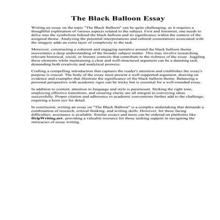 The Black Balloon Essay. The review on The Black Balloon Essay Example  Topic...