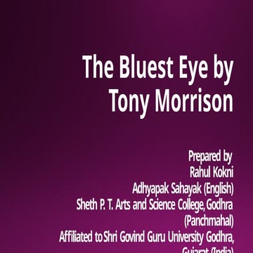 THE BLUEST EYE (NOVEL)  BY TONY MORRISON