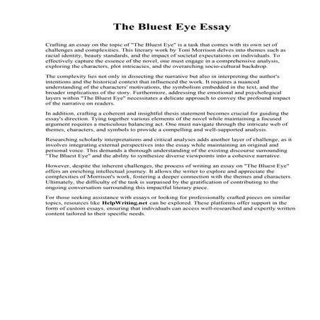 The Bluest Eye Essay. Robert Morris University | PDF