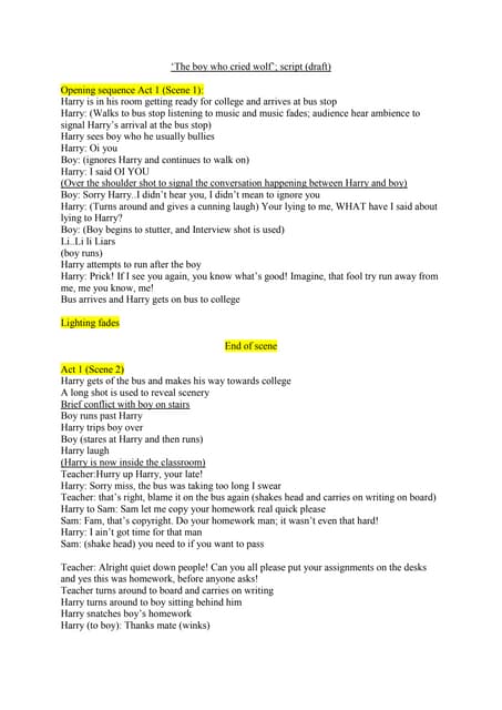 The boy who cried wolf sript