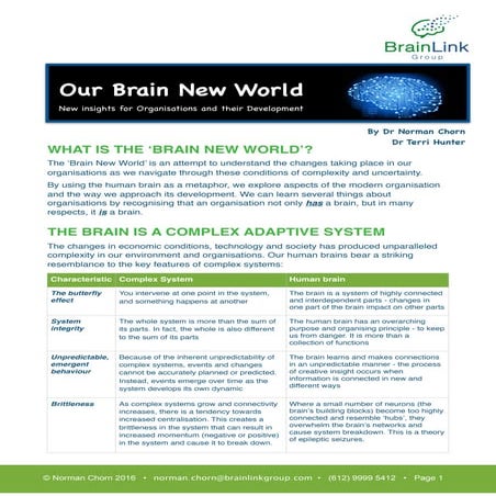 Our brain new world - organisations and their development