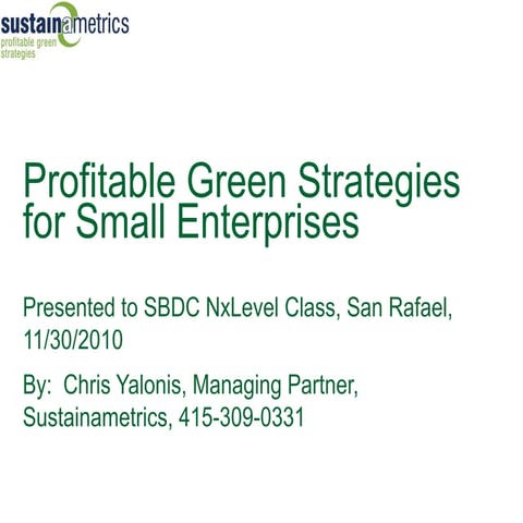 Profitable Green Strategies for Small Enterprises