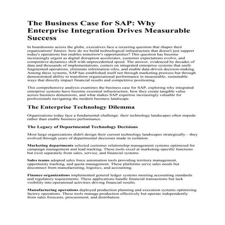 The Business Case for SAP – Enterprise Integration for Measurable Success
