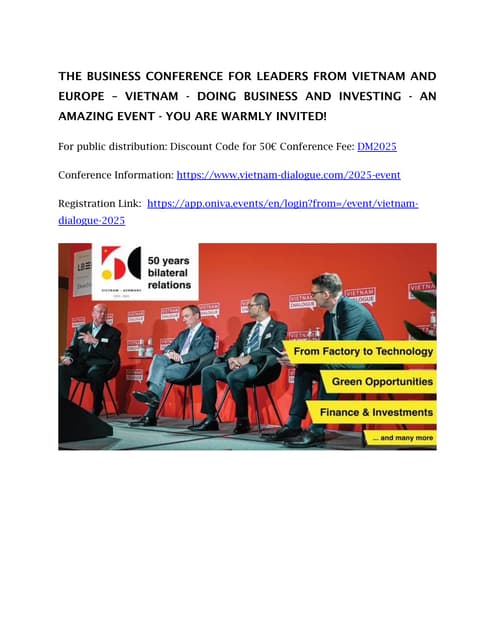 THE BUSINESS CONFERENCE FOR LEADERS FROM VIETNAM AND EUROPE – VIETNAM - DOING...