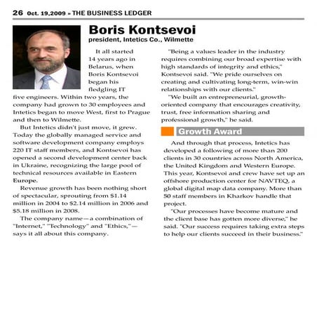 Growing software development company: The Business Ledger on Boris Kontsevoi and Intetics Co