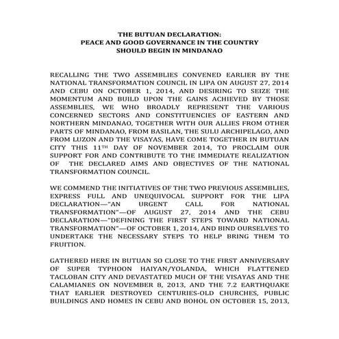 The butuan declaration   10 nov 2014 - edited by sec