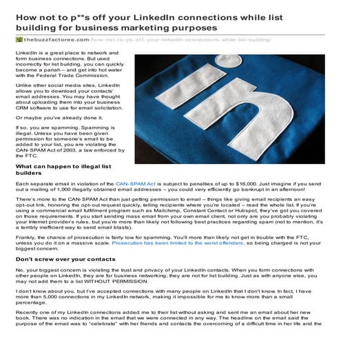 Thebuzzfactoree.com how not to p**s off your LinkedIn contacts while list bui...