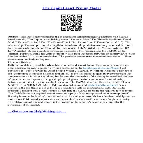 The Capital Asset Prising Model