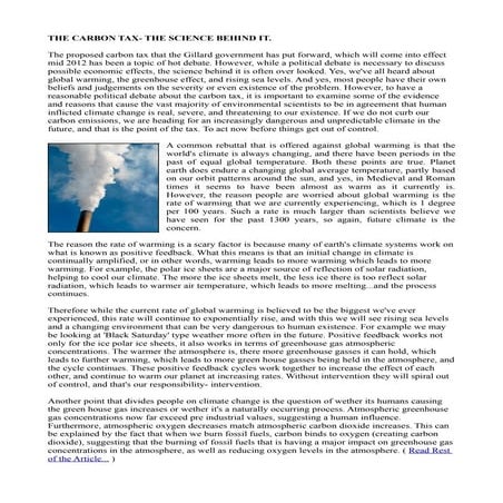 THE CARBON TAX- THE SCIENCE BEHIND IT.