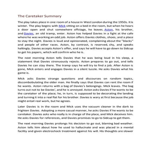 The caretaker short summary