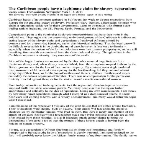 The caribbean people have a legitimate claim for slavery reparations