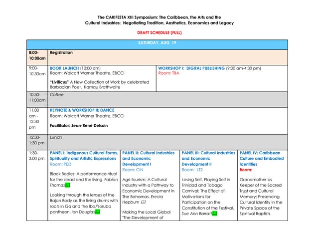 The CARIFESTA XIII Symposium - Schedule August 11-23, 2017