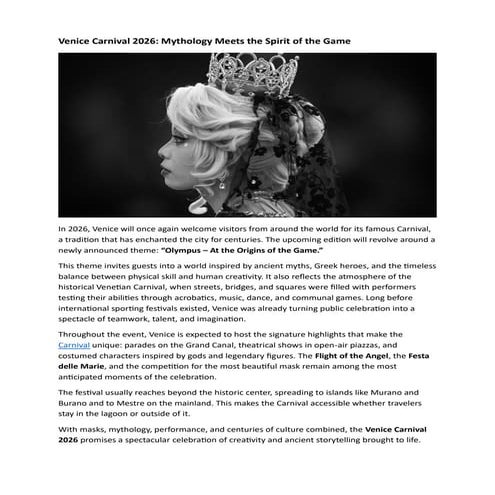 Venice Carnival 2026: Mythology Meets the Spirit of the Game