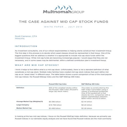 The Case Against Mid Cap Stock Funds