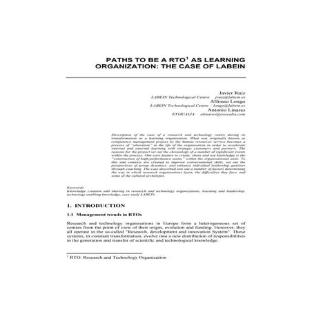 The case of Labein Tecnalia technology institute as learning organization