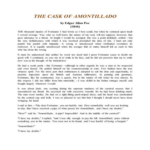 The Cask of Amontillado (Full Story)