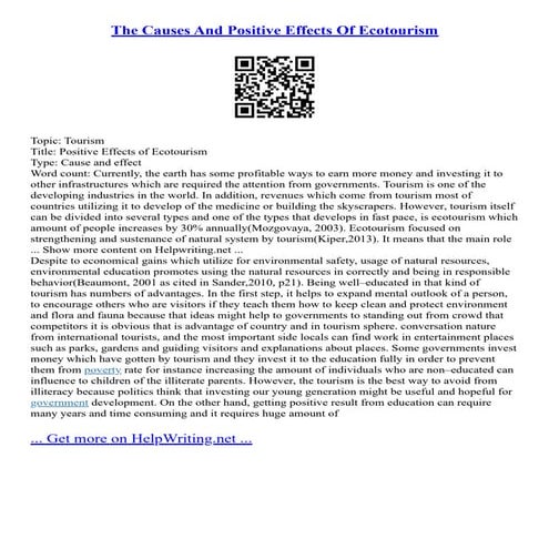The Causes And Positive Effects Of Ecotourism
