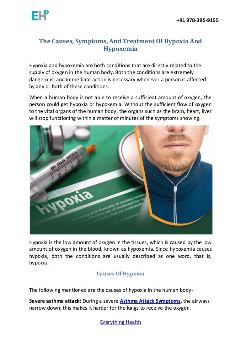 The causes symptoms and treatment of hypoxia and hypoxemia