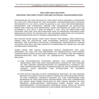 The National Transformation Council: The Cebu Declaration