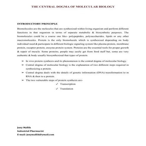 The central dogma of molecular biology | PDF