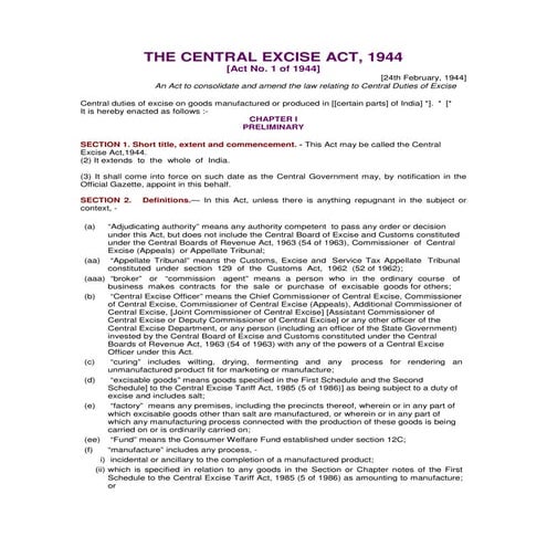 Bare Act- The Central Excise Act, 1944