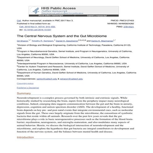 The central nervous system and the gut microbiome | PDF