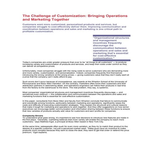 The challenge of customization