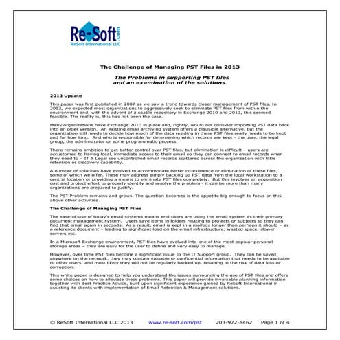 The challenge of PST files in 2013