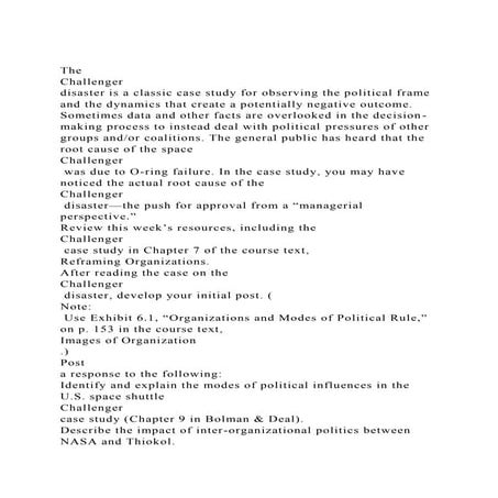 The Challenger disaster is a classic case study for observing .docx