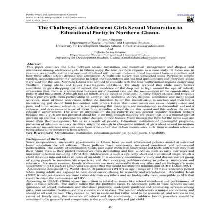 The challenges of adolescent girls sexual maturation to educational parity in northern ghana.