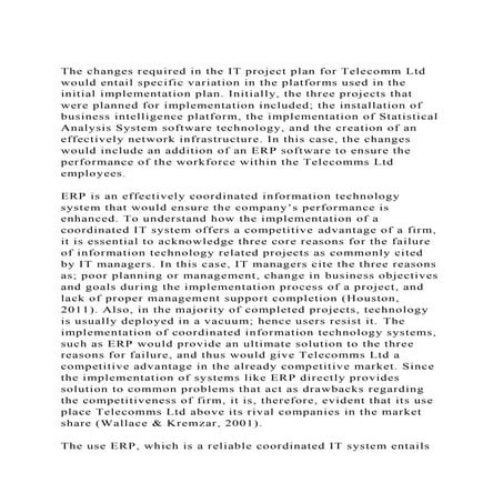 The changes required in the IT project plan for Telecomm Ltd would.docx