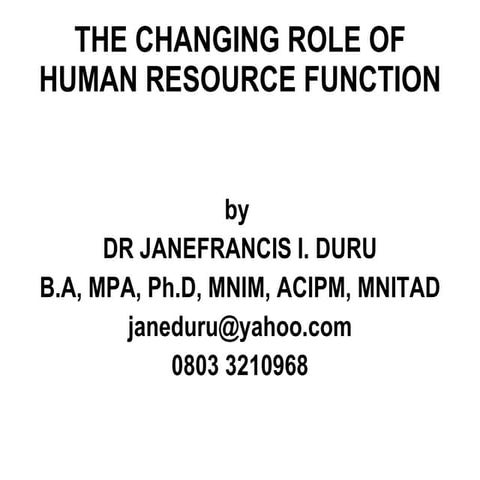 The changing role of human resource function