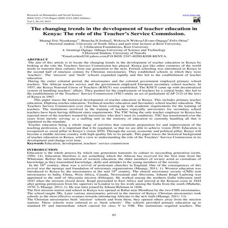 The changing trends in the development of teacher education in kenya