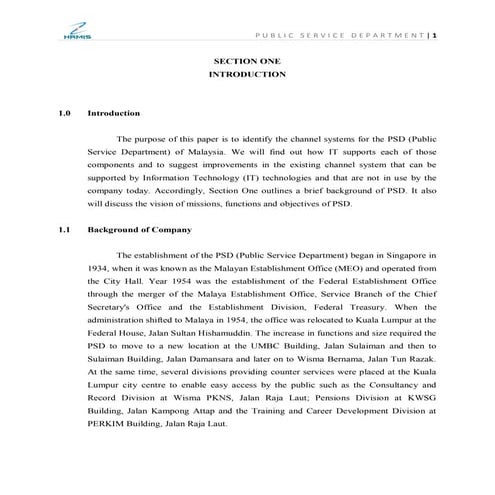 The channel system of public service department of malaysia