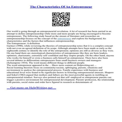 The Characteristics Of An Entrepreneur | PDF