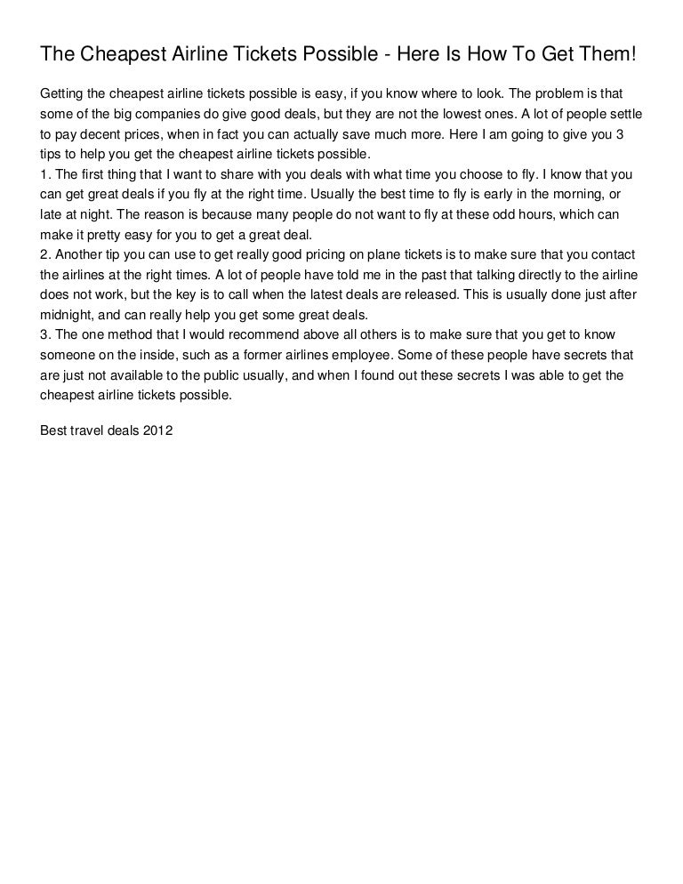 The Cheapest Airline Tickets Possible - Here Is How To Get Them!