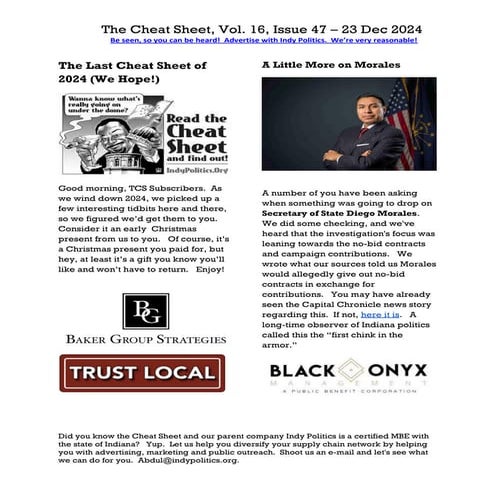 Your Complimentary  Cheat Sheet for 12-23-2024.