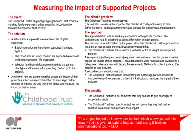 The Childhood Trust: measuring the impact of supported projects