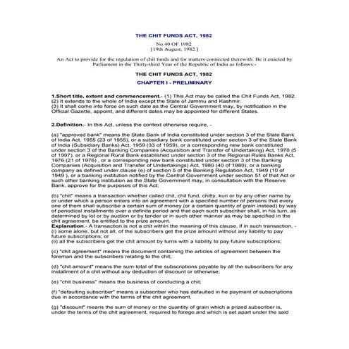 The chit funds act