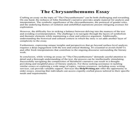 The Chrysanthemums Essay. The Chrysanthemums Summary - eNotes.com