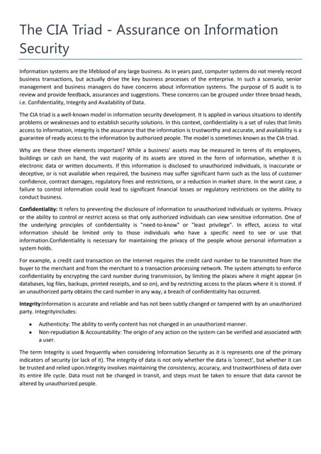 The CIA Triad - Assurance on Information Security