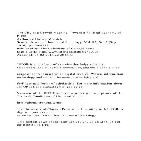  The City as a Growth Machine Toward a Political Economy .docx