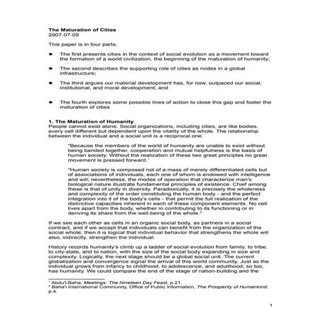 The Maturation of the City