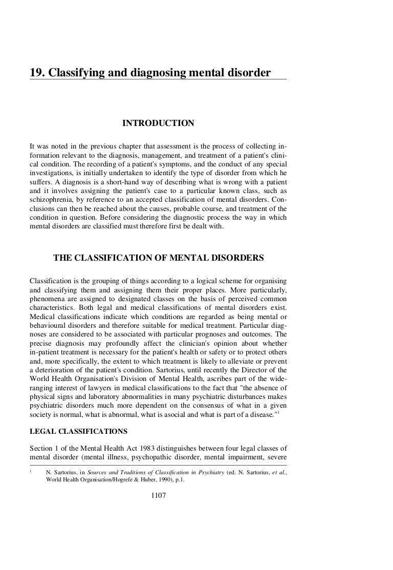 The Classification Of Mental Disorders