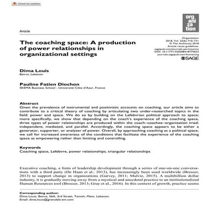 The coaching space  a production of power relationships in organizational set...