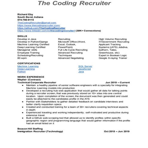 The Coding Recruiter Resume